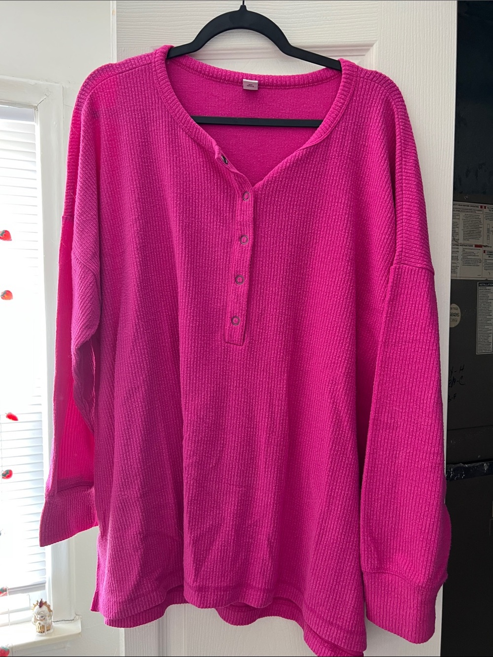 Old Navy Hot Pink Waffle Knit Henley Long Sleeve Top